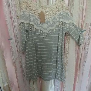 Crotchet collar striped tunic, gray, nwt